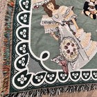 Vtg New Tapestry Blanket Victorian Dolls Chatham Woven Throw Fringe Cottagecore