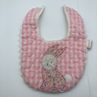 Vintage Gingham Terry Cloth Baby Bib Pink Easter Bunny