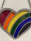  vintage Stained Glass Rainbow Heart Sun Catcher With Metal Border   Chain 7 X 6