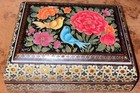 Persian Khatam Micro Mosaic Inlay Trinket Jewelry Box Flowers Birds Multicolor