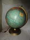 Vintage Cram s 12  Plasti-lite Illuminated World Globe W metal Base   On off