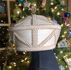 Vintage Donna Vinci Couture Hat Beige  Pearl   Rhinestone Detailing  With Box