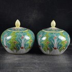 A Pair Chinese Qing Qianlong Famille Rose Porcelain Cabbage Pattern Pot 6 3 