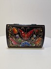 Vintage Wood Jewelry Box Handcrafted Handpainted Trinket Box  A1