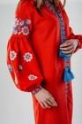 Ukrainian Embroidered Boho Bright Red Dress For Ladies Sorochka Vyshyvanka 