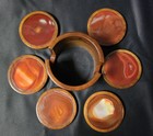 Vintage Woodstones Brazilian Agate Coaster Set W  Wooden Holder Complete Set 
