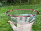 Silver Plate Flint Glass Insert 8    Bowl  Compote Or Jardiniere Ruby Red Rim