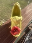 Vintage Yellow W rose Flower Planter Pottery Ceramic High Heel Shoe
