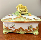 Herend Covered Trinket Box With Yellow Rose Queen Victoria Hungary