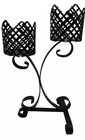Mid Century      Retro Mesh Metal Tabletop Double Candle Holders Vintage