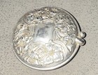 Vintage Silver Tone Floral Engraved Round Powder Compact Mirror