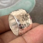 Solid 925 Sterling Silver Wide Hammered Band Ring Handmade Gift Ring All Size