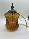 Vtg Mid Century Modern Amber Glass Hanging Swag Lamp Draped Pattern Retro 1960 s