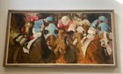 Mid Century Modern Painting Horse Race Track Jockey Large Vintage Patricia Alley
