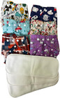 Reusable Printed Cloth Diaper With Adjustable Snap Closure And Absorbent Inserts