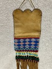 Native Indian Beaded Suede Leather Tobacco Beaded Pouch  Tobacco Pipe Bag Vtg