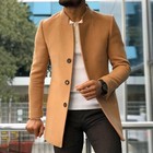 Mens Winter Casual Single Breasted Woolen Lined Mid Length Trench Coat Jackets