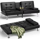 Futon Sofa Bed  Leather Futon Couch With Removable Armrests  Adjustable Recli   