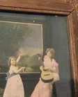 Antique Rare Victorian Reverse Painted Glass Collage Picture Framed Music Parlor