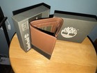 New Timberland Men   s Boro Leather Trifold Wallet Two-tone Brown With Gift Box
