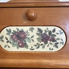 Vtg Wood Pomerant Farmhouse Bread Box Apples Grapes Inlay Drop Down Door