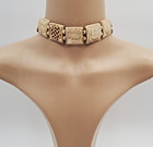 Vtg Choker Necklace 15in Hand Carved Bovine Bone Tribal Square Panel Estate Art