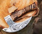 Handmade Viking Pizza Cutter Axe With Leather Sheath  Carbon Steel Slicer Chef 