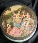 Vintage Dresser Vanity Jar Green Painted With Romantic Scene