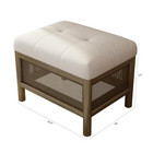21 5  Foot Stool Ottoman linen Tufted Bench With Cane Base And Soild Wood Fra   