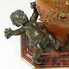 Antique French Bronze Vases Signed Auguste Moreau Pair Putti Figures Red Marble
