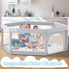 Large Hexagonal Baby Playpen 65x65 Inch - Safe Play Yard For Toddlers