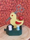 Vintage Folk Art Wooden Sewing Duck Pin Cushion Scissor   Thread Holder 1940-50s