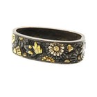 Fuchi   Menuki Chrysanthemum Japanese Antique Sword Fittings Shakudo Samurai