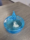 Beautiful Blue Tiffin Glass  milady   Vanity Powder Box With Spire Optic Lid