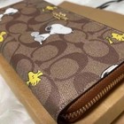 Coach X Peanuts Long Zip Around Wallet Snoopy Woodstock Khaki Signature Ce705