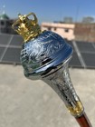 Drum Major Kids Mace Stave   Stick - Chrome With Gold Crown Embossed Head 1 Part