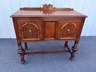 67585 Antique Walnut Sideboard With Ornate Turned Legs And Crest