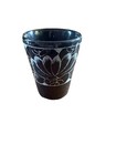 Vintage Black Marble Decanter   Shot Glass Set Floral Etched Barware