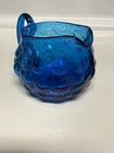 Rare Blenko Cobalt Blue Hobnail Handblown Glass Creamer Pitcher Handle   Spout