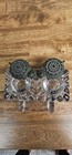 Antique Tatum Double Inkwell Pressed Glass iron Lids   Double Pen Holder As Is