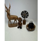 Vintage Hand Carved Wood African Folk Art Animal Sculpture Collection Lot 4 Pc