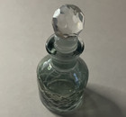 Antique Grayish Green Cut Glass Panel Perfume Bottle W  Clear Stopper 3 5  Tall