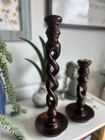 A Pair Open Barley Twist Wooden English Candlesticks 14    And 9   