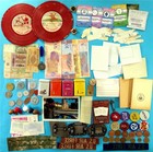 Junk Drawer Oddity Lot Vintage World Stamps Art Currency Cards Tokens Bands Tins