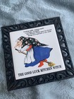 Vintage Good Luck Kitchen Witch Abb Ceramic Tile Footed Cast Iron Trivet 6  