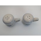 Blue Floral White Ceramic Salt Pepper Shaker Set With Handles Mug Shape 3 5in