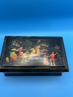 Vintage Russian Palekh Lacquer Box Hand Painted Troika Sleigh   Village Scene