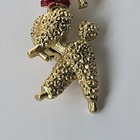 Vintage Textured Poodle Brooch Pin Gold Tone Green Eye Red Bow Dog Lover Jewelry