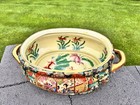 Vintage Chinese Porcelain Hand Painted Foot Bath Floral Koi Fish Gold Accents