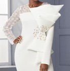 10 Ashro Ivory Formal Weeding Party Larissa Embellished Bow Sheath Gown Dress